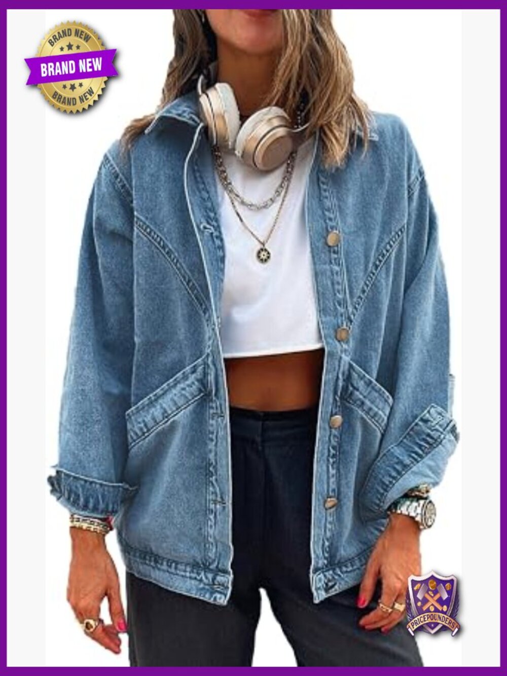 Oversized Button Up Denim Jacket Shacket with Pockets